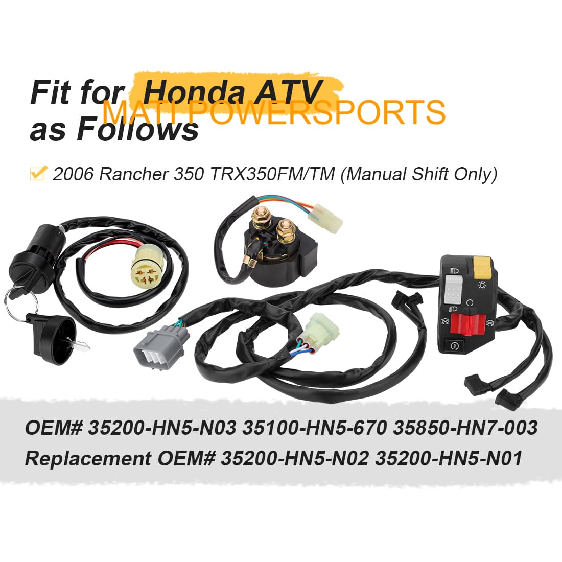 Handlebar Key Starter Relay Switch Kit for Honda Rancher 350 TRX350FM TRX350TM 2006 Manual Shift