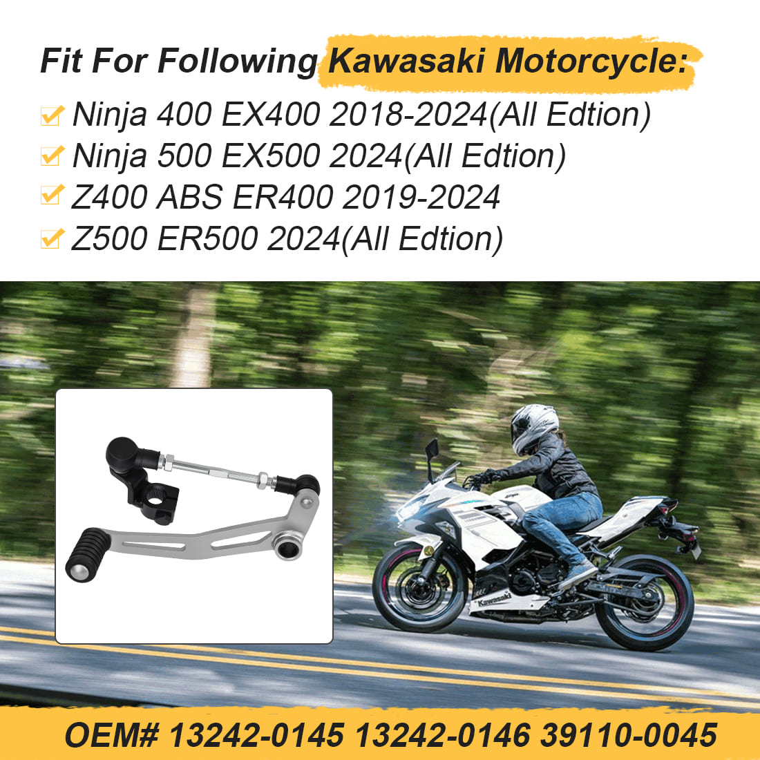 Shift Lever & Gear Shifter Pedal For Kawasaki Ninja 400 500 EX400 Z400 ER400 ER500 2018-2024 13242-0145