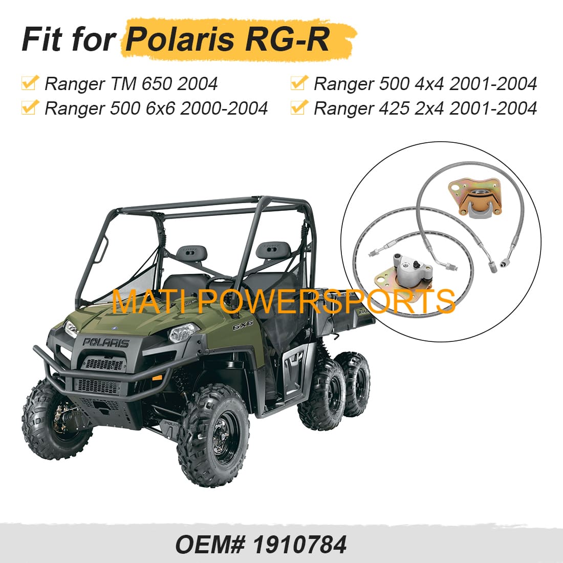 Front Left & Right Brake Caliper & Hose Line for Polaris Ranger 425 500 TM 650 2000-2004 1910510 1910485