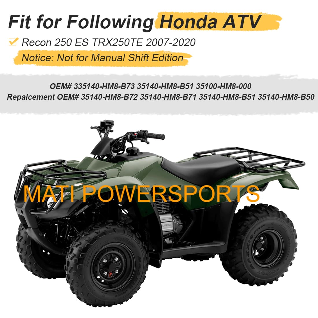 Handlebar & Key Starter & Relay Switch Kit for Honda Recon 250 ES TRX250TE 2007-2020 Electric Shift