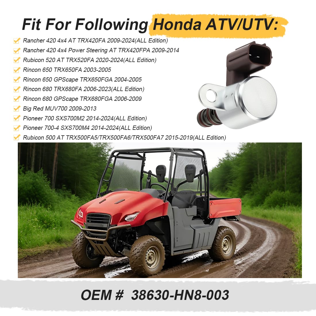 Transmission Shift Solenoid B For Honda Rancher 420 500 Rincon 650 680 Pioneer 700 Rubicon 520 AT