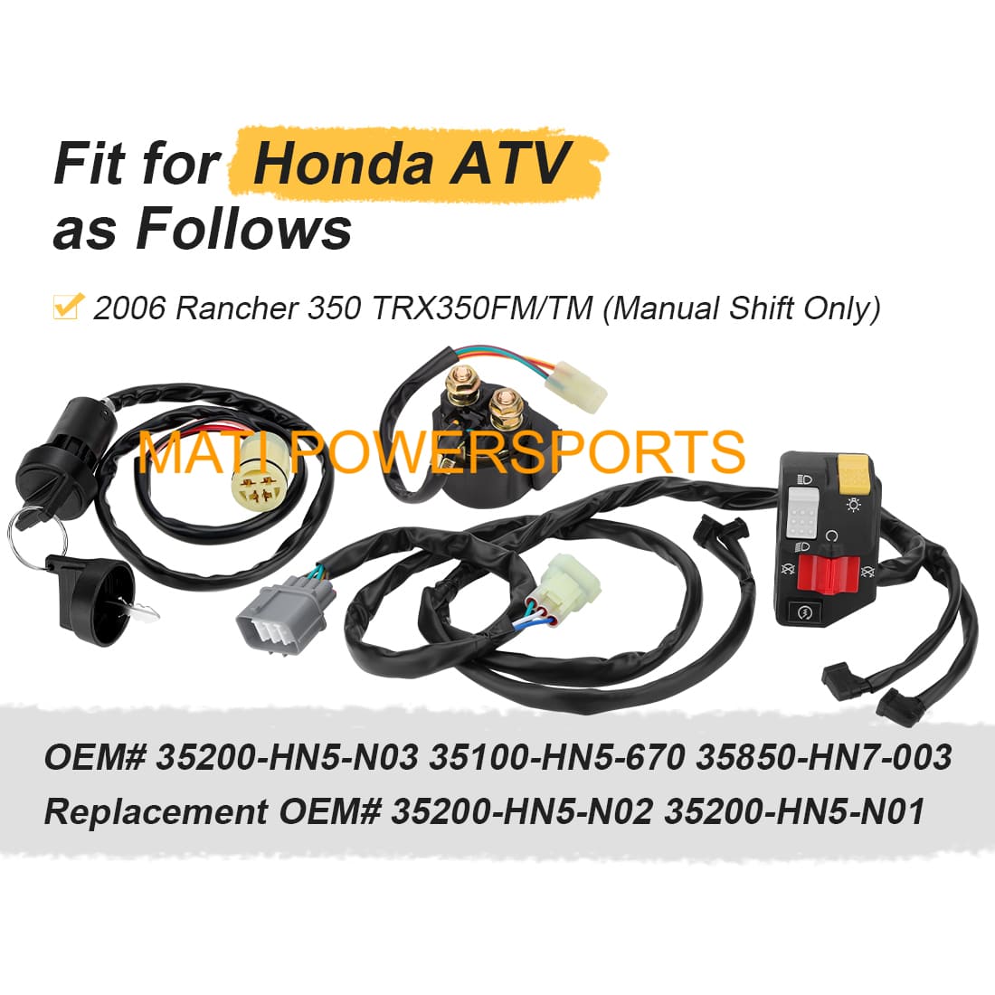 Handlebar Key Starter Relay Switch Kit for 2006 Honda Rancher 350 ES TRX350FE/TRX350TE Electric Shift