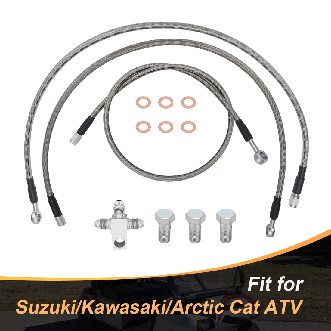 "+3" Stainless Braided Brake Lines Kit For Kawasaki KFX400 For Suzuki LT-Z400 For Arctic Cat DVX 400 2003-2008