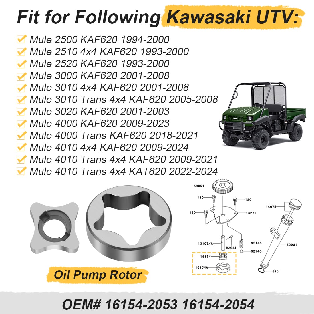 Inner & Outer Oil Pump Rotor For Kawasaki KAF620 16154-2053