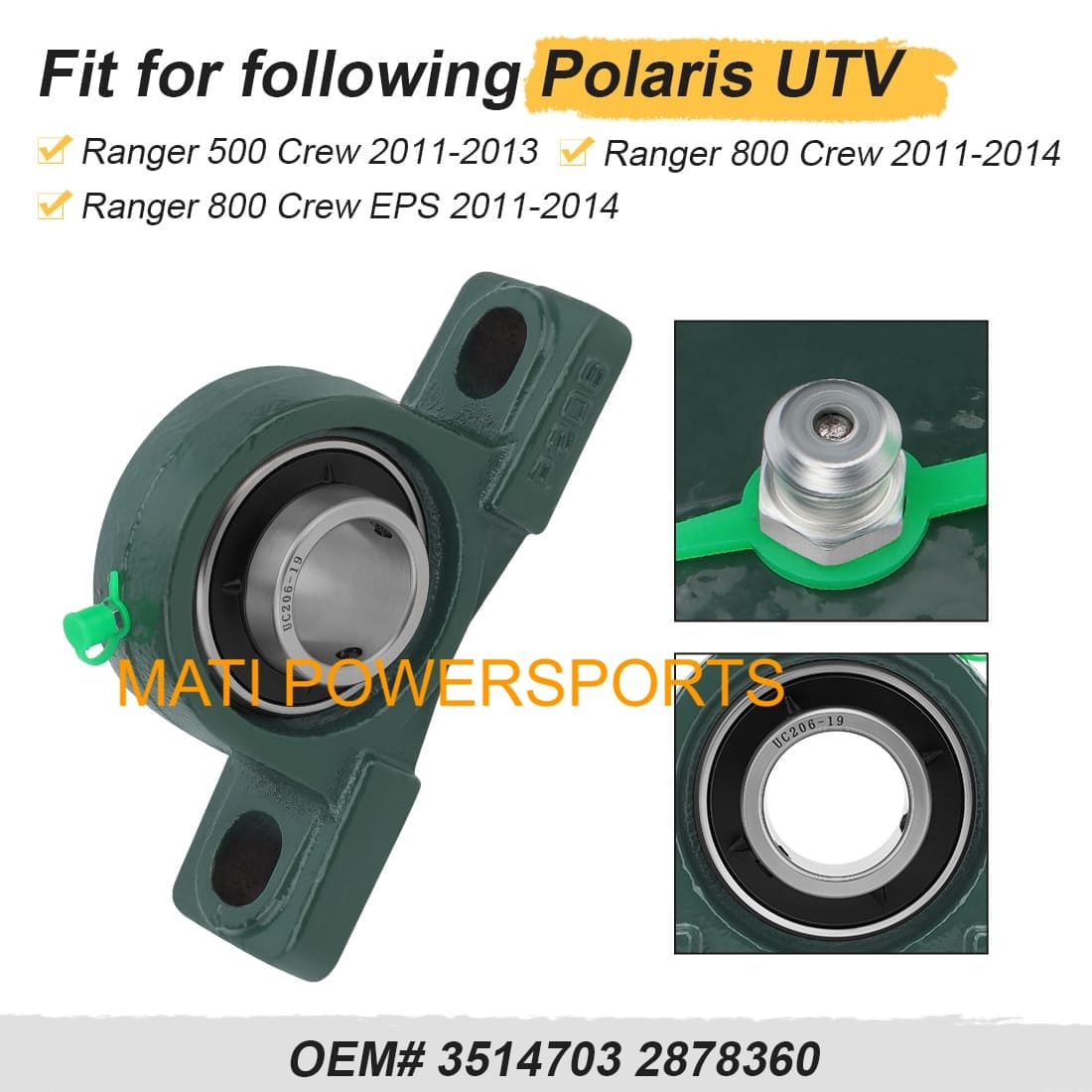 Front Prop Shaft Support Bearing & Bracket Kit for Polaris Ranger 500 800 Crew 3514703 2878360