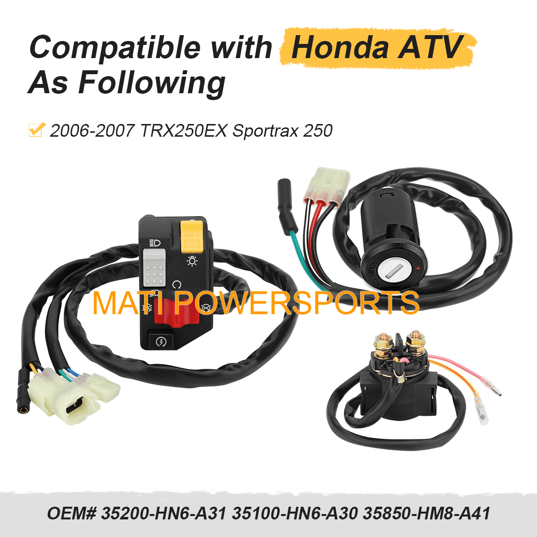 Handlebar Key Starter Relay Switch Kit for Honda TRX250EX 250EX Sportrax 250 2006-2007