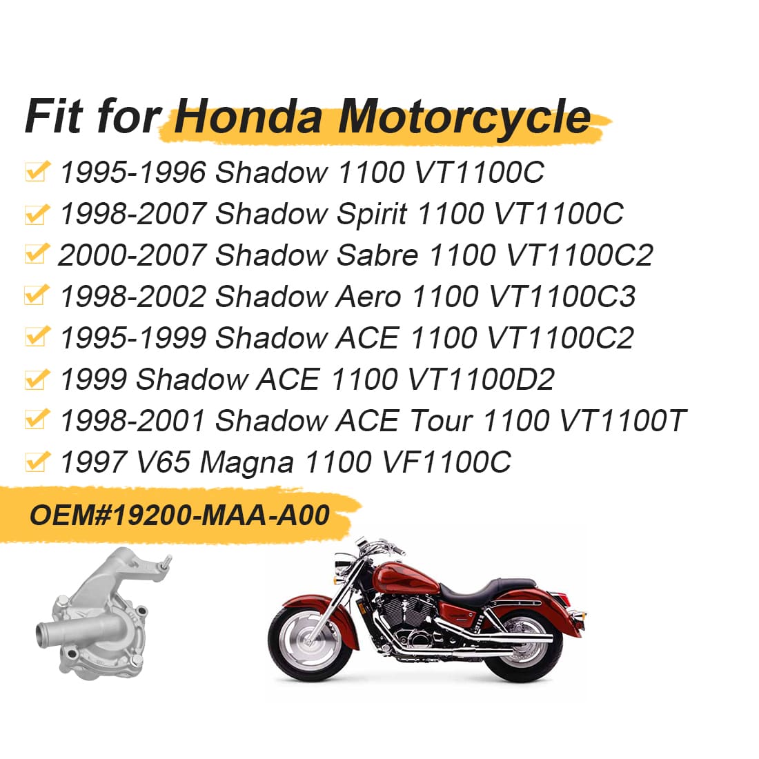 Water Pump Assy For Honda Honda Shadow VT1100C C2/C3/D2/T/C V65 Magna 1100 1995-2007 19200-MAA-A00