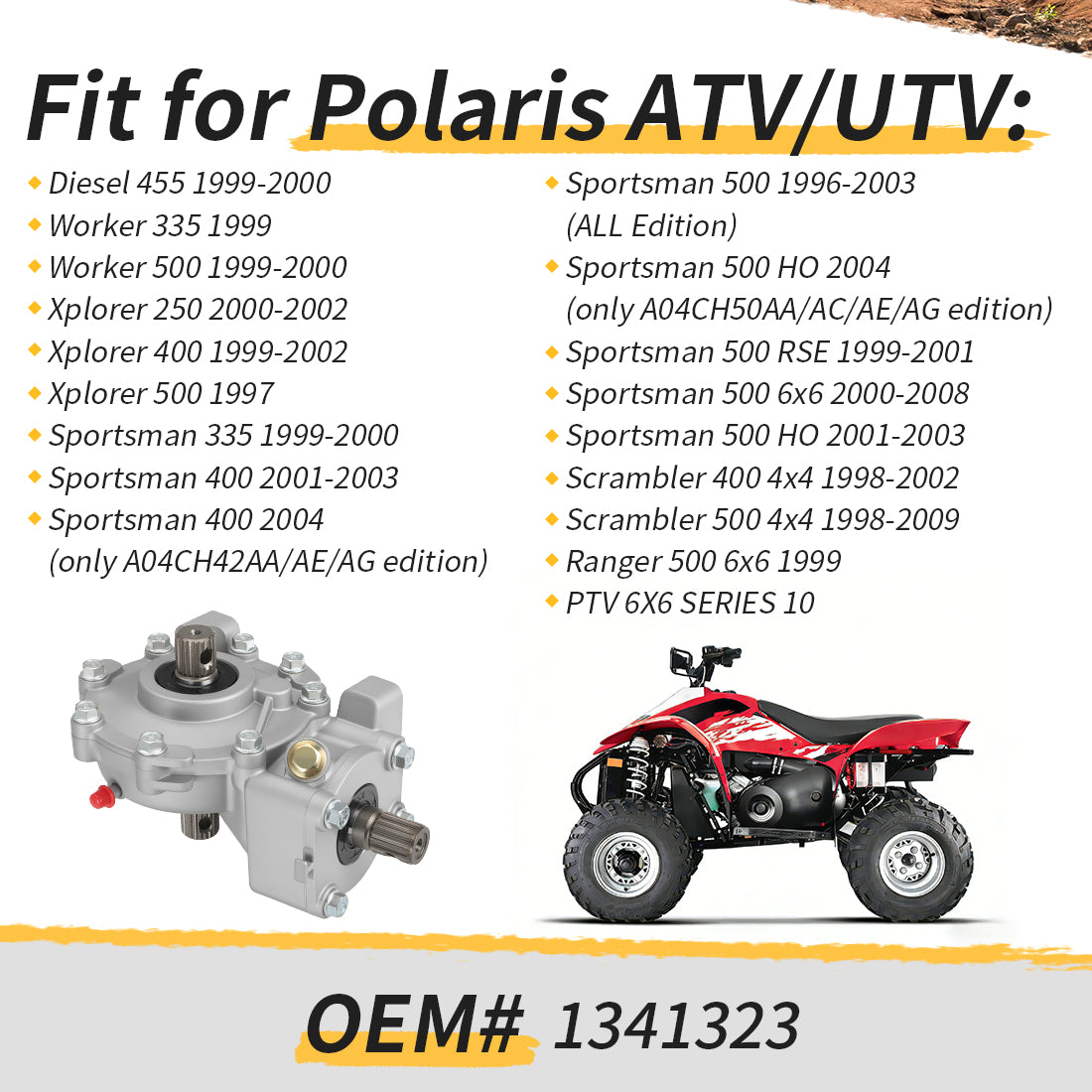 Front Differential Gearbox Assembly for Polaris Sportsman 400 500 Scrambler 500 Worker 500 Xplorer 250 400 1999-20041341323 1341276