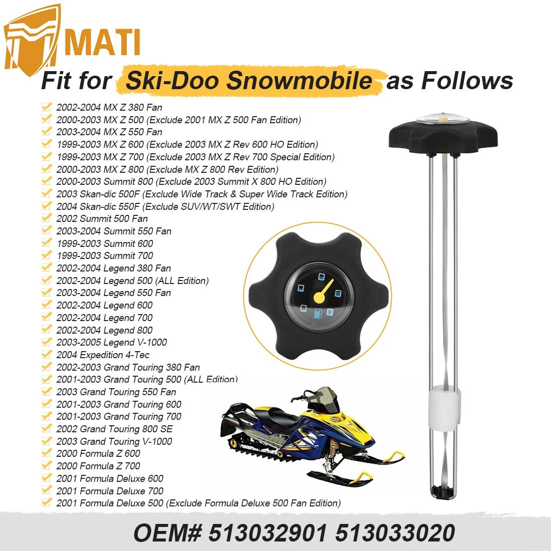 Fuel Petrol Gas Gauge Cap For Ski-Doo 1999-2005 513032901