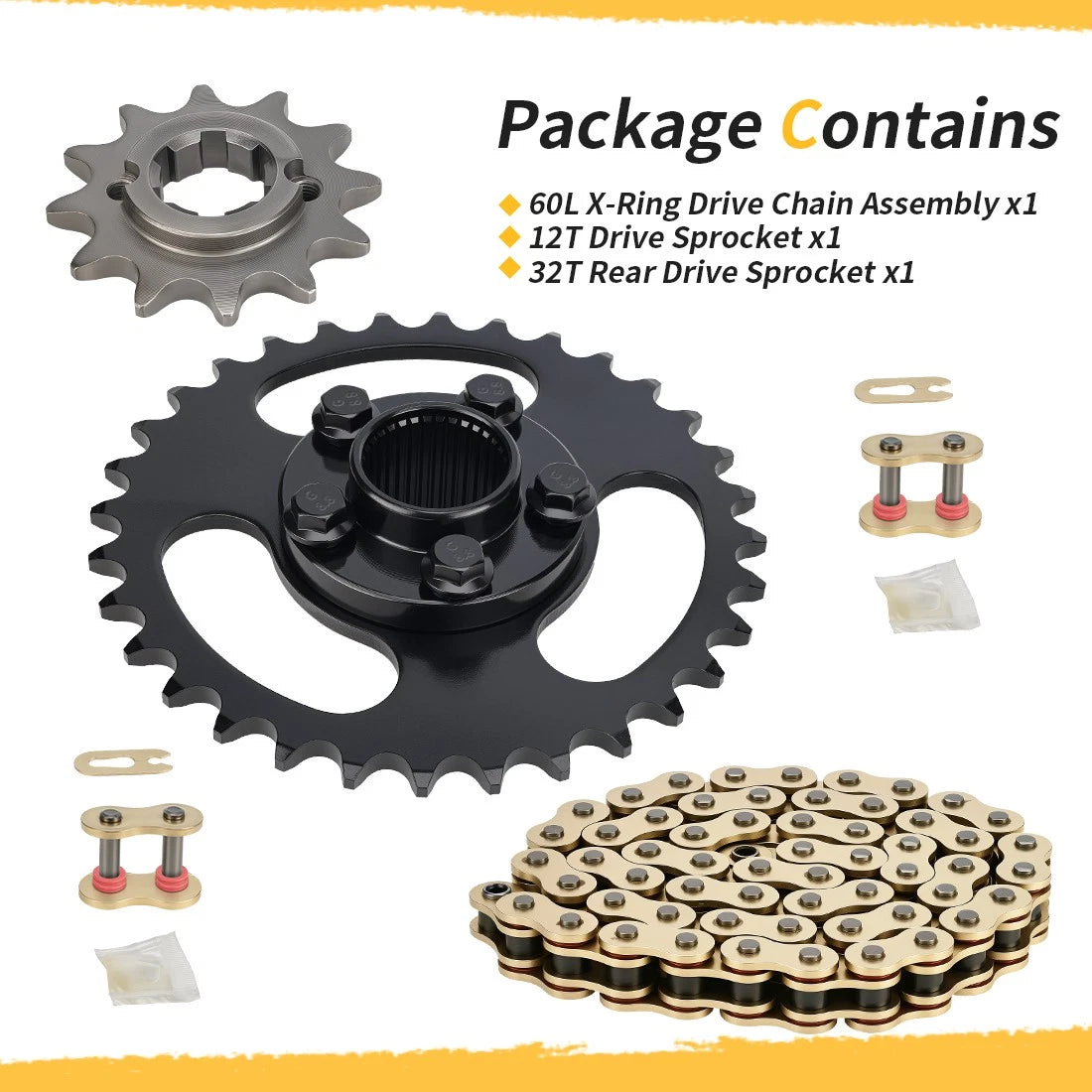 For Polaris RZR 170 2017-2021 60L X-Ring Drive Chain & Drive Sprocket Assembly 0454771 0454563 0455224