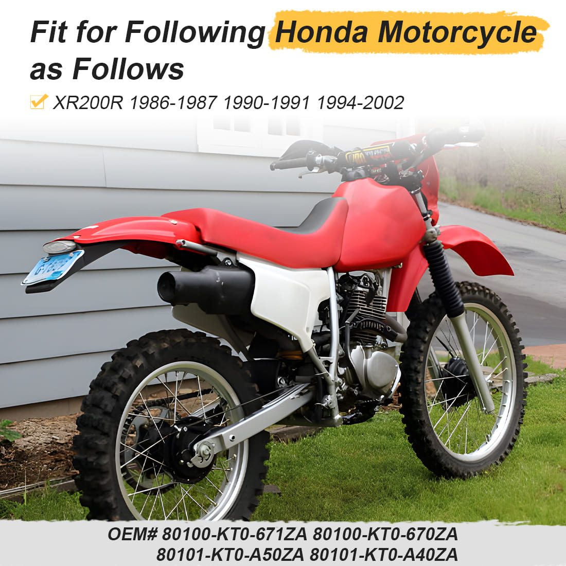 Red Rear Fender For Honda XR200R 1986-2002 80100-KT0-671ZA