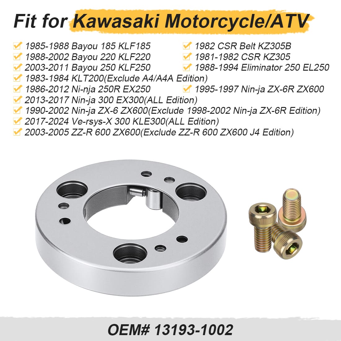 Starter Clutch One Way Bearing & Bolts for Kawasaki Ninja EX250 EX300 ZX600 KLT200 KLE300 KZ305B KZ305 Bayou 185 220 250