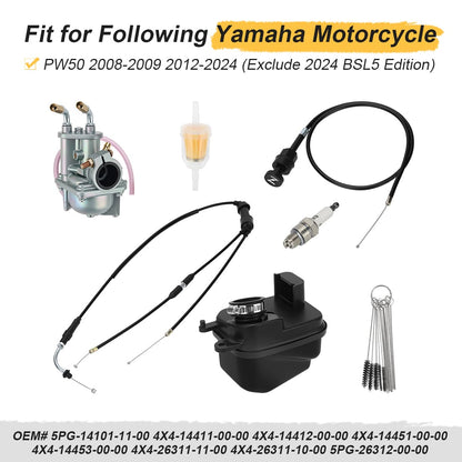Carburetor Assy & Air Filter & Cable For Yamaha PW50 2008-2024 5PG-14101-11-00