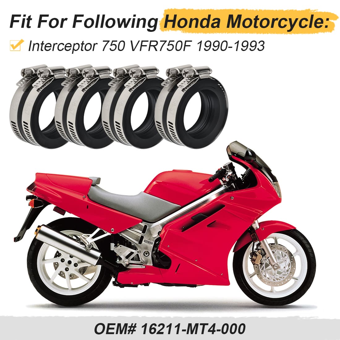 4Pcs Carburetor intake Manifold Pipe For Honda Interceptor 750 VFR750F 1990-1993 16211-MT4-000