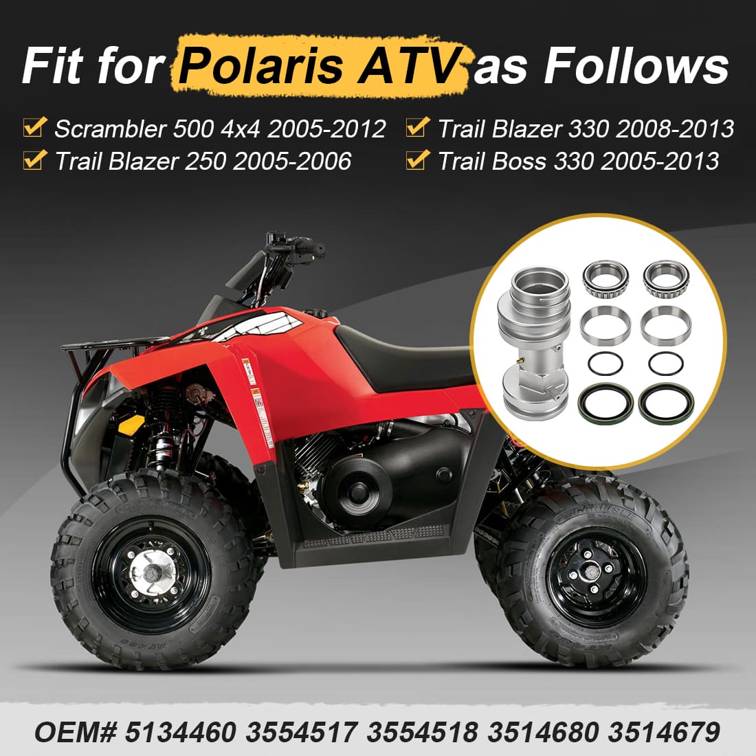 Rear Hub Repair Kit For Polaris Trail Blazer 250 300 Trail Boss 330 Scrambler 500 4x4 2005-2013