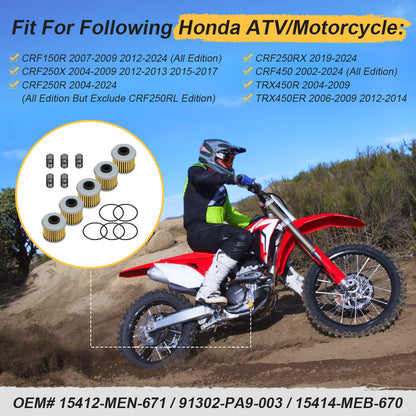 5PCS Oil Filter With O-Ring Spring For Honda CRF150R CRF250 CRF450 TRX450R/ER 2002-2024 15412-MEN-671