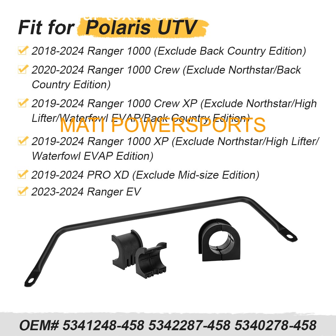 Rear Suspension Stabilizer Sway Bar for Polaris Ranger 1000 Crew Crew XP PRO XD Ranger EV 5341248-458