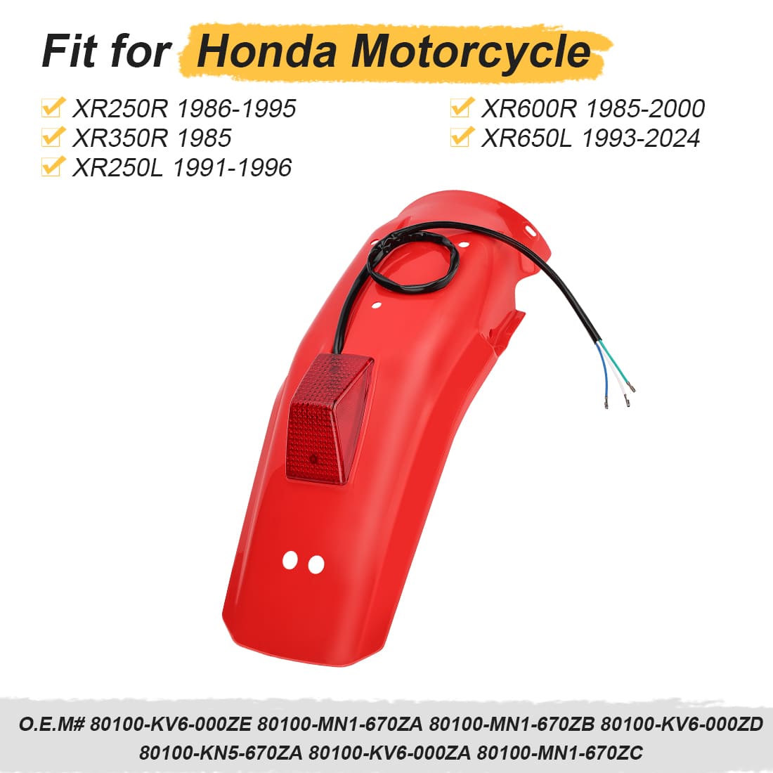 Rear Fender & Taillight For Honda XR650L XR600R XR250R XR600R XR350R XR250L 1993-2024 80100-KV6-000ZE