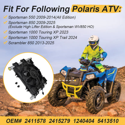 Radiator & Fan-Assembly for Polaris Sportsman 550 850 1000 Scrambler 850 2009-2025 1240404 2411578 2415279