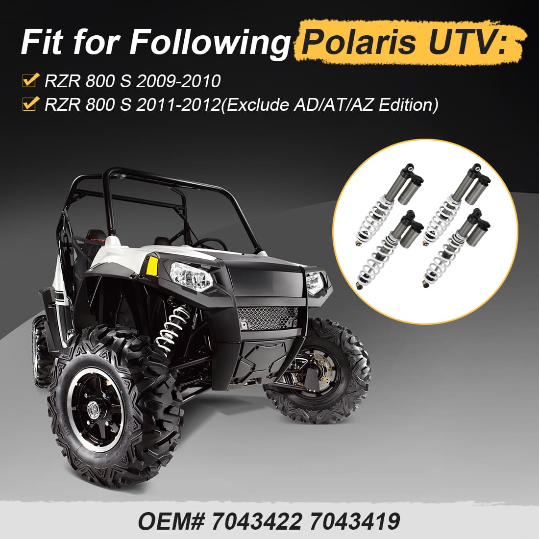 Front & Rear Air Shocks Absorbers For Polaris RZR 800 S 2009-2012 7043422 7043419