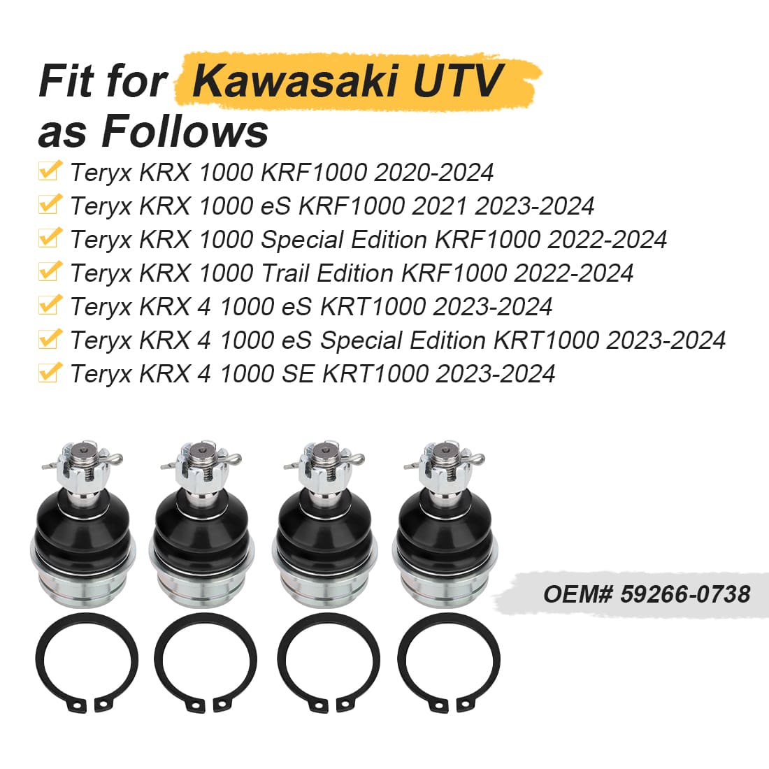 4Pcs Heavy Duty Front A-Arm Ball Joint For Kawasaki Teryx KRX 1000/4 1000 KRF1000 KRT1000