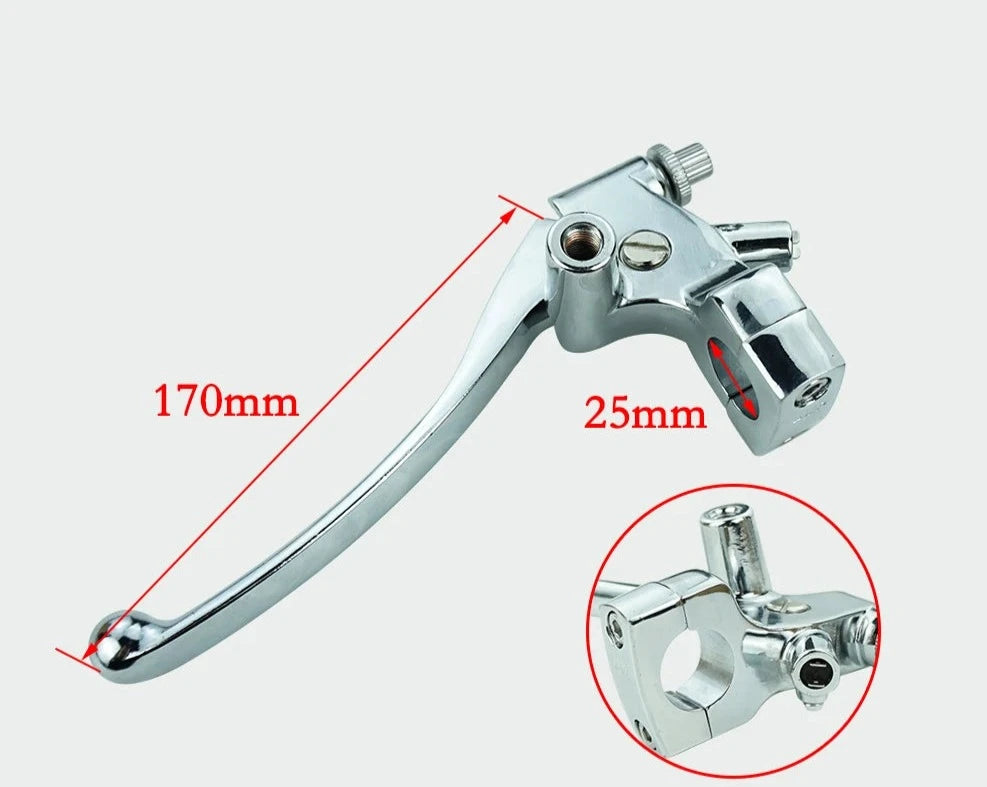 14mm Piston Motorcycle Chrome Brake Master Cylinder Hydraulic Pump with 1" (25mm) Brake Clutch Lever for Yamaha, Suzuki, Kawasaki, Honda Mati Powersports