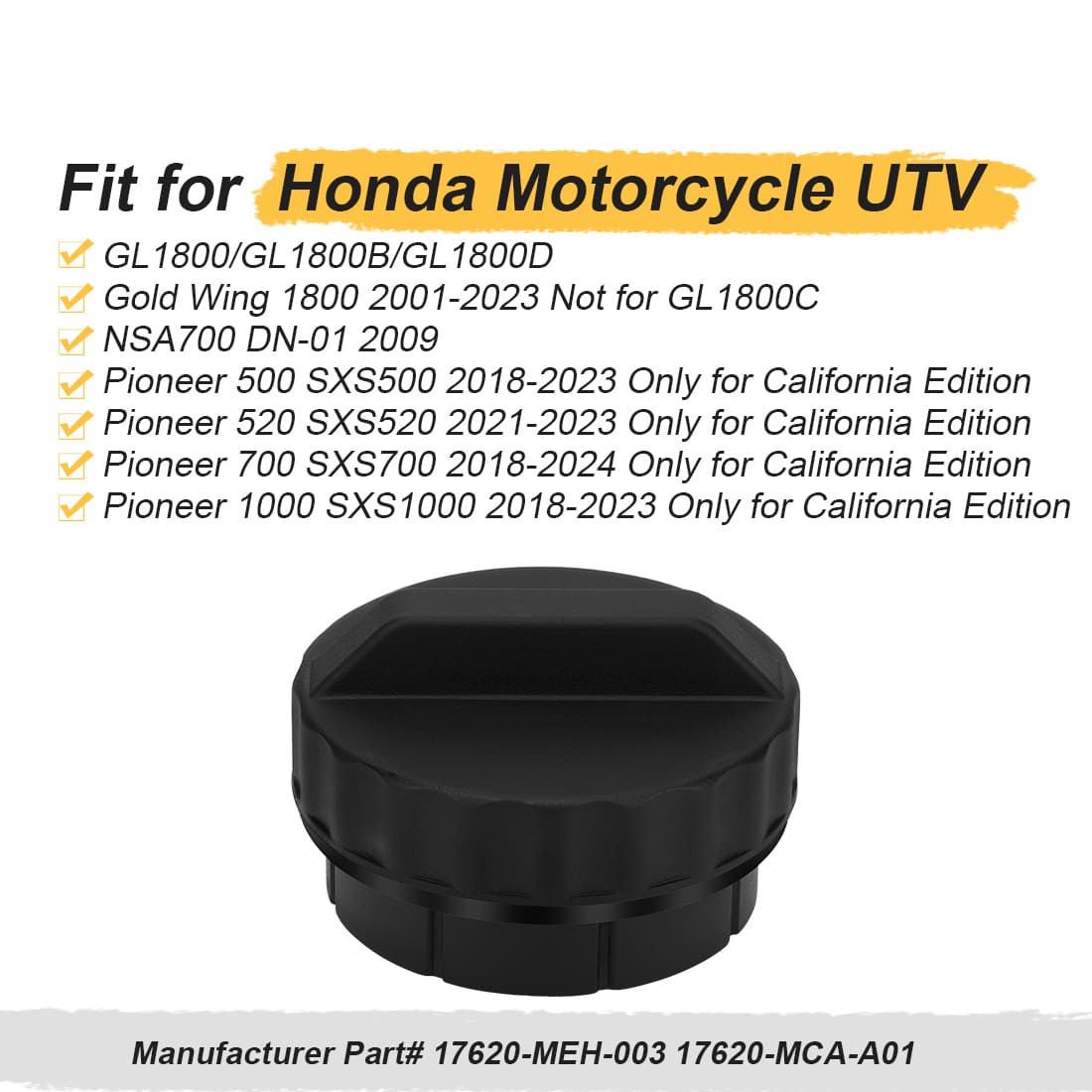 Fuel Cap Gas Cap for Honda GL1800 Gold Wing 1800 2001-2023 NSA700 2009 California-Pioneer-500/520/700/1000 2018-2023