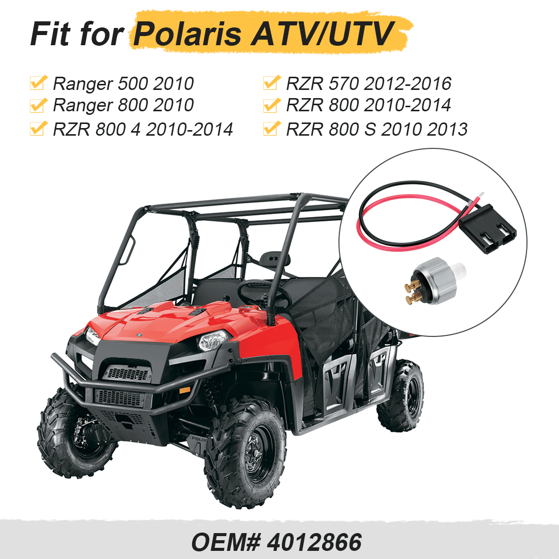 Brake Switch Stoplight Pressure Switch & Pigtail Wire Connector For Polaris RZR 570 800 Ranger 500 800