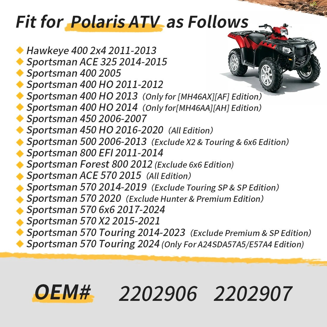 2202906 2202907 Front A-Arm w/ Bushing Shaft Kit For Polaris Sportsman 325 400 450 500 570 800 Hawkeye 400