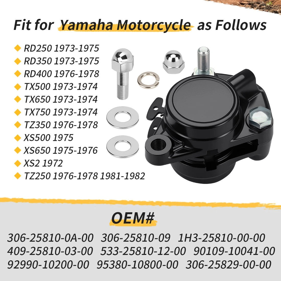 Front Brake Caliper Assembly For Yamaha RD250 RD350 RD400 TX500 TX650 TX750 TZ250 TZ350 XS500 XS650 306-25810-0A-00 306-25810-09