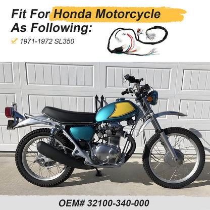 Brand New Wiring Harness For Honda SL350 1971-1972 32100-340-000