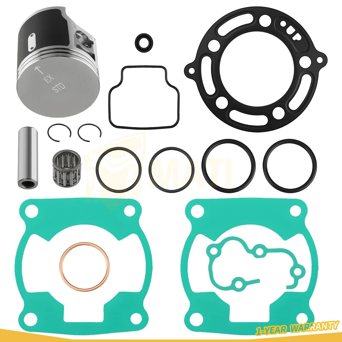 52.5mm Piston & Piston Ring Kit & Engine Gasket Set For Kawasaki KX100 14-21 KX112 22-24 13001-0759
