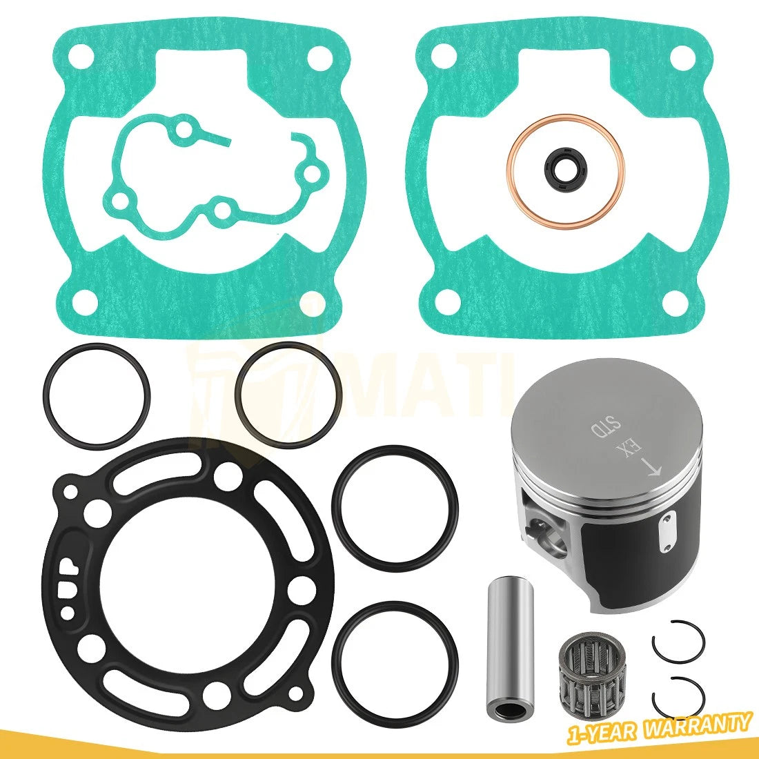 52.5mm Piston & Piston Ring Kit & Engine Gasket Set For Kawasaki KX100 14-21 KX112 22-24 13001-0759