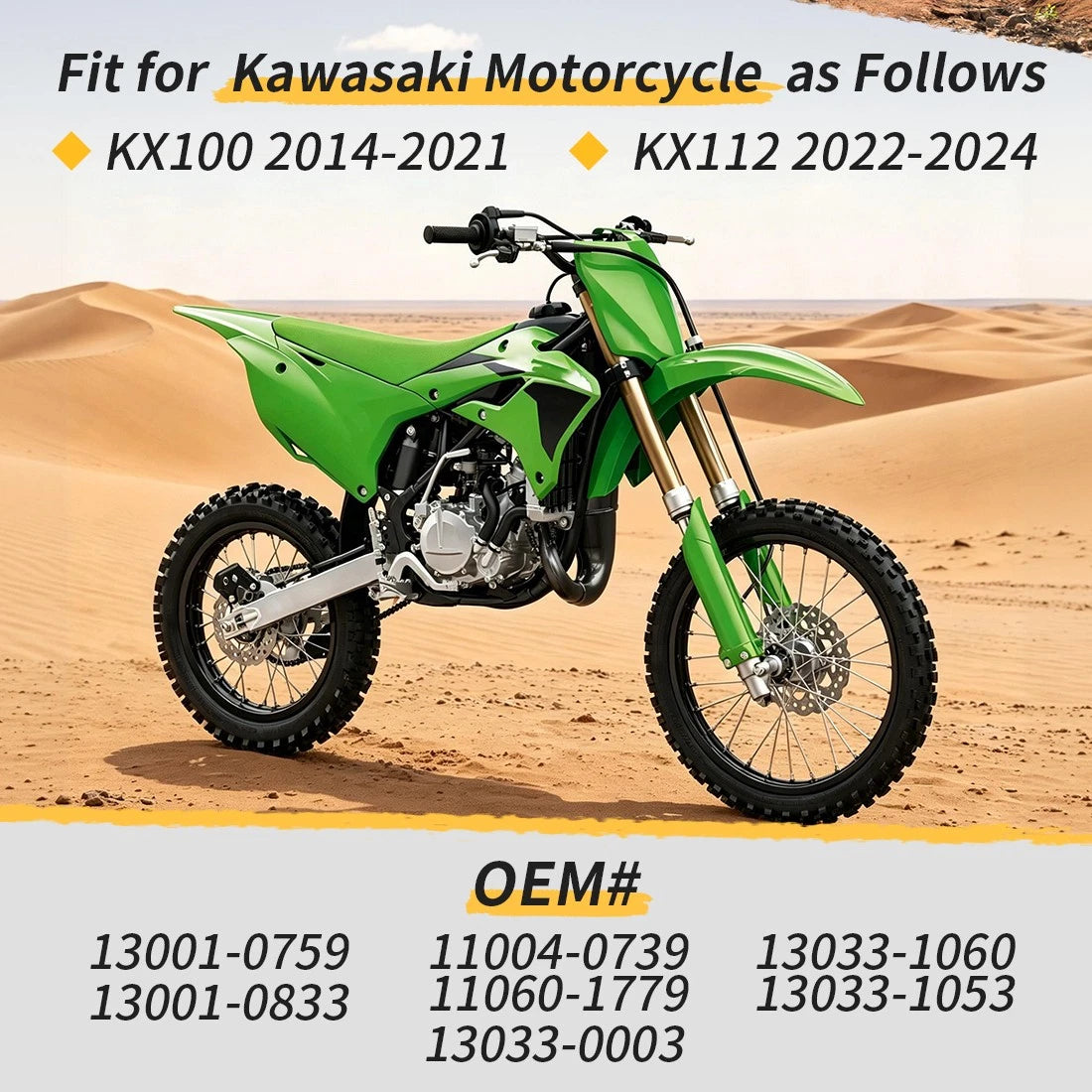 52.5mm Piston & Piston Ring Kit & Engine Gasket Set For Kawasaki KX100 14-21 KX112 22-24 13001-0759