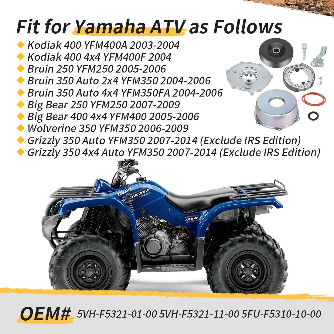Rear Brake Plate Cover Drum Hub Seal Kit For Yamaha YFM250 YFM350 YFM400 A/F 5VH-F5321-01-00