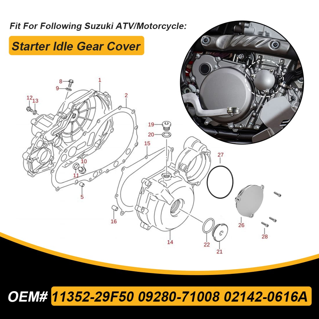 Starter Idle Gear Cover With Bolt For Suzuki LT-Z400 DR-Z400 QuadSport Z 400 2000-2024 11352-29F50