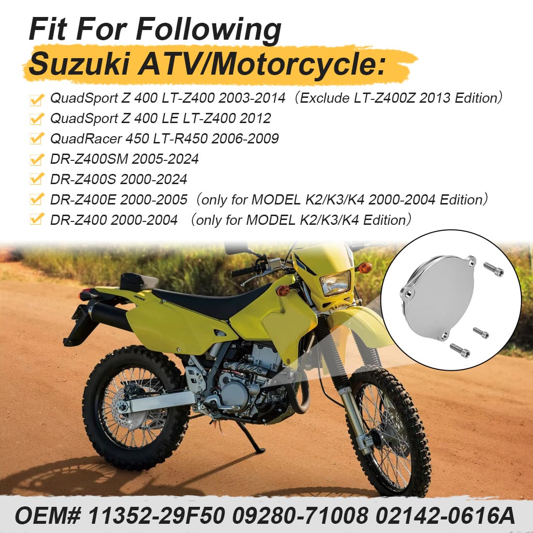 Starter Idle Gear Cover With Bolt For Suzuki LT-Z400 DR-Z400 QuadSport Z 400 2000-2024 11352-29F50