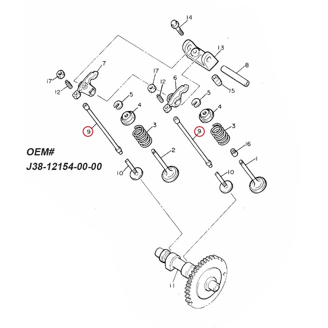 Rod valve Push For Yamha G2 G5 G8 G11 G14 A 1989-1996 J38-12154-00-00