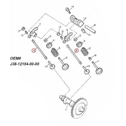 Rod valve Push For Yamha G2 G5 G8 G11 G14 A 1989-1996 J38-12154-00-00