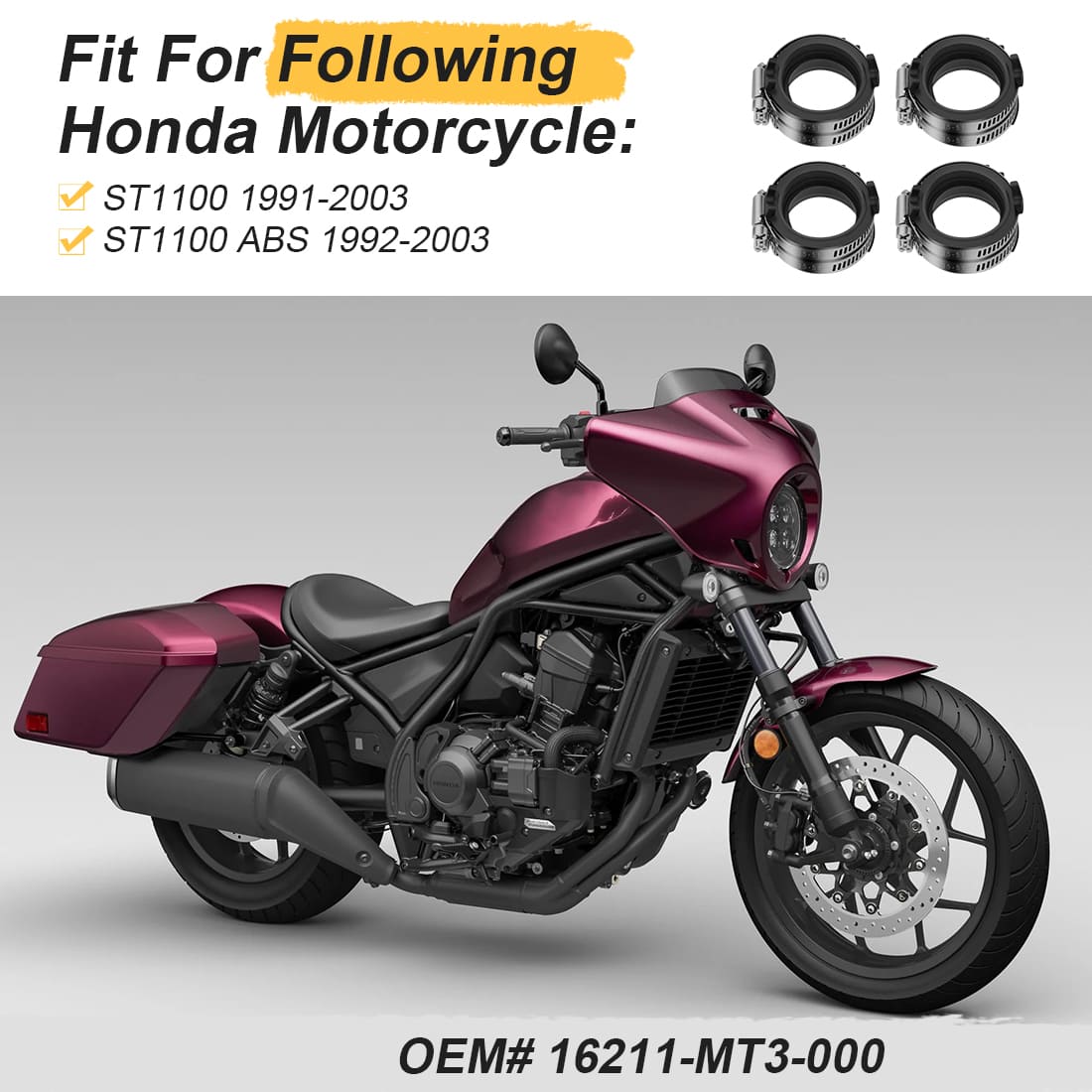 4Pcs Carburetor Intake Manifold Boots For Honda ST1100 ABS 1991-2003 16211-MT3-000