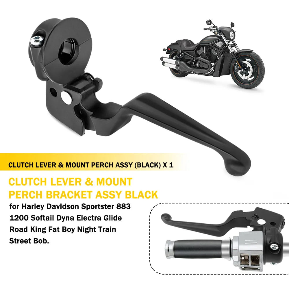 Black Clutch Lever & Mount Perch Bracket Assembly for Harley Davidson Sportster 883, 1200, Softail, Dyna, Electra Glide, Road King, Fat Boy MPN: HA0005 Mati Powersports