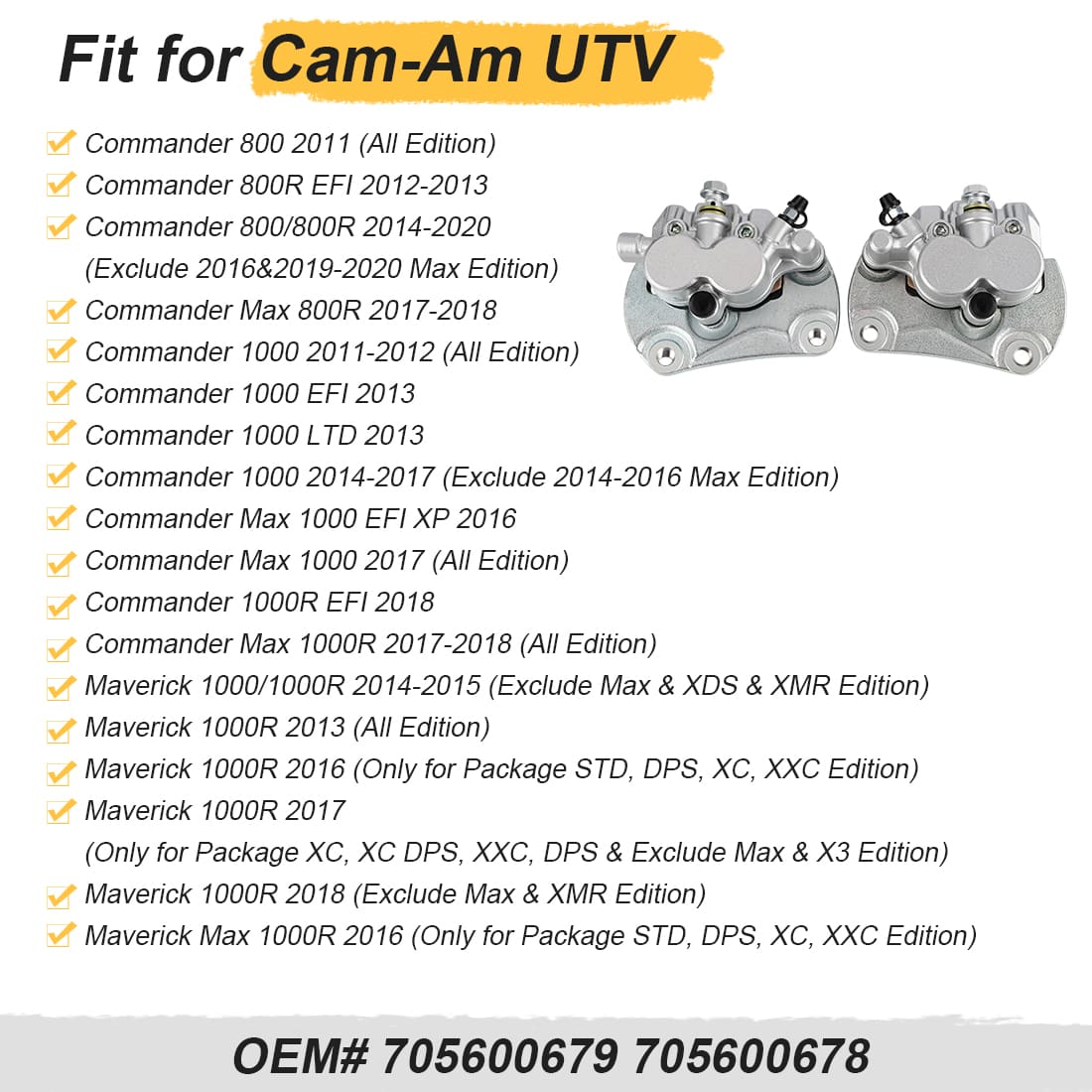 Front Right Left Brake Calipers W/Pads For Can-Am Maverick 1000/1000R 705600679