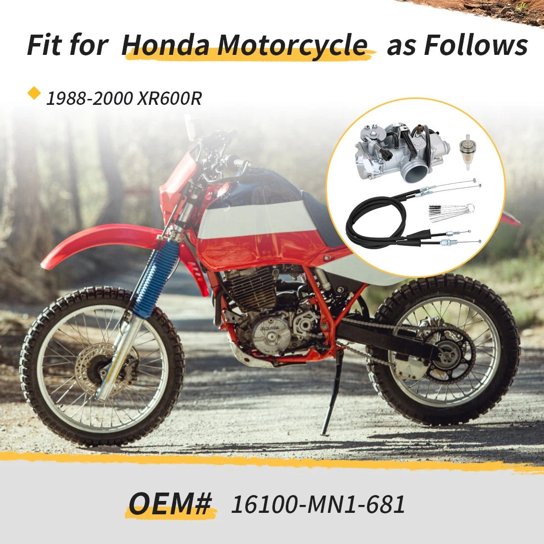 For Honda XR600R 1988-2000 17910-MN1-680 Carburetor Carb Assembly & Throttle Cable Set