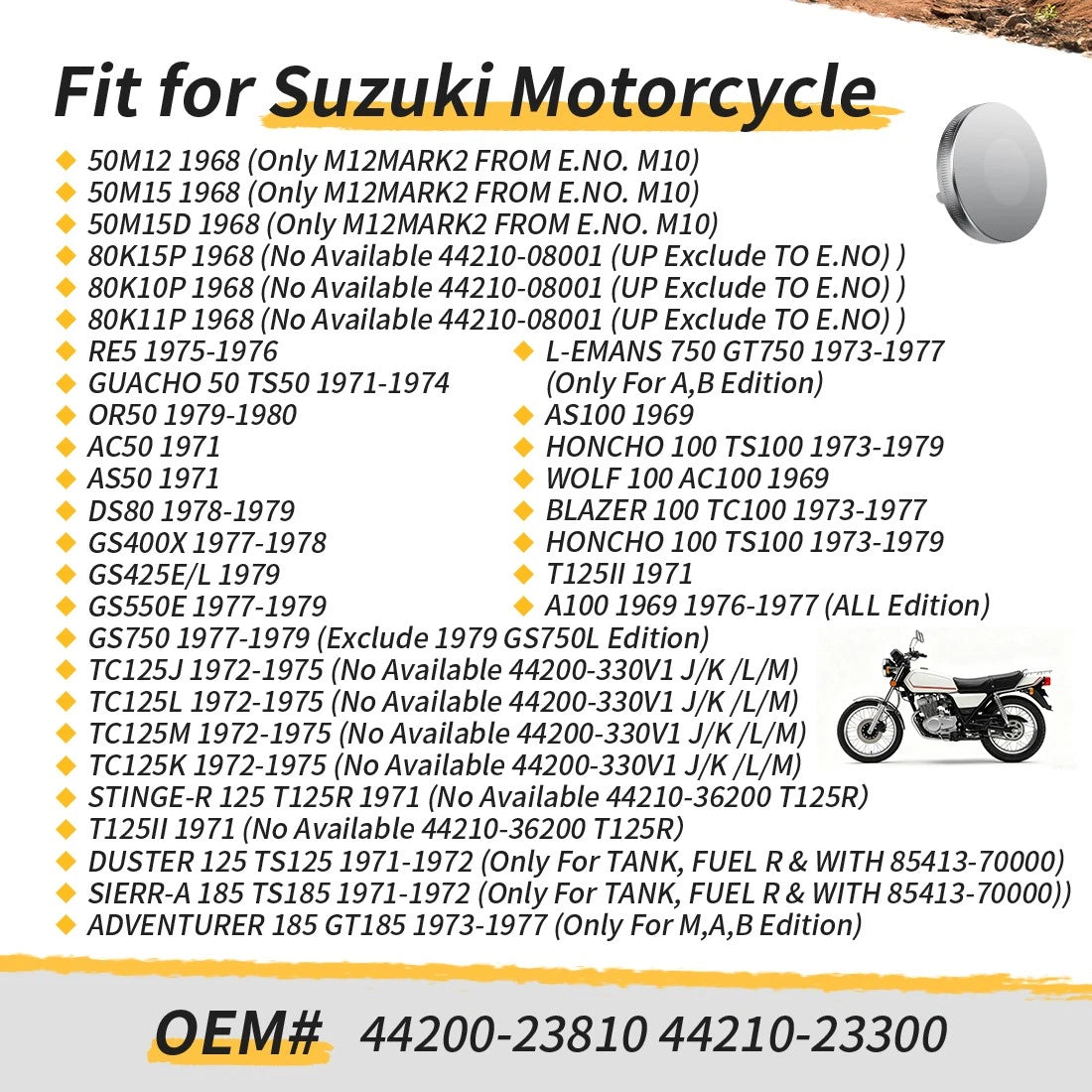 44200-23810 Fuel Tank Cap For Suzuki 50M12 50M15 A100 AC50 WOLF AC100 AS50 T125II