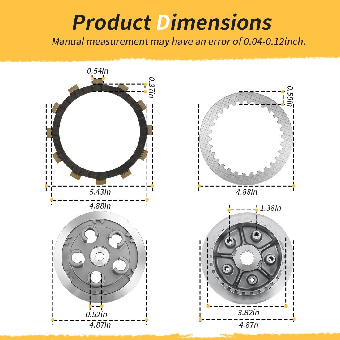 Friction Steel Clutch Plates Inner Hub Pressure Plate For Yamaha YZ125 125X 2005-2024