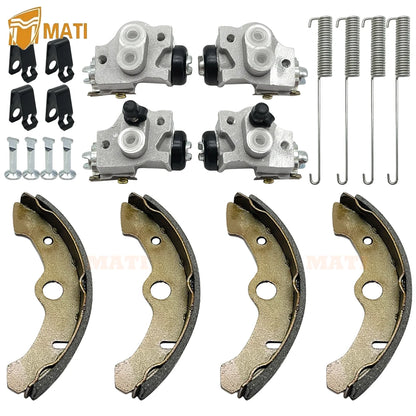 Front Brake Wheel Cylinders (Left & Right) 4PCS with Shoes for Yamaha Big Bear 350 Kodiak 400 YFM350 YFM400 1989-1998 OEM: 3HN259800000 3HN259500000 Mati Powersports