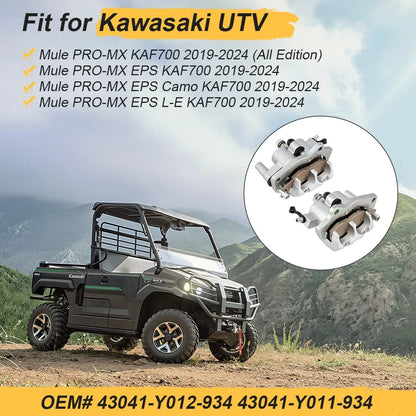 Front Left & Right Brake Calipers Set for Kawasaki Mule PRO-MX KAF700 2019-2024 Replaces 43041-Y012-934 & 43041-Y011-934