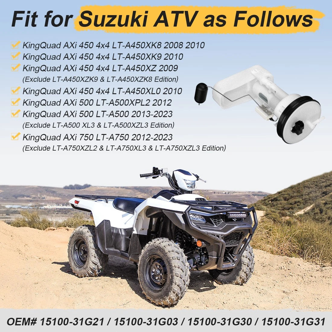 For Suzuki KingQuad Fuel Pump - LT-A450/500/750 AXi 450 500 750 15100-31G21