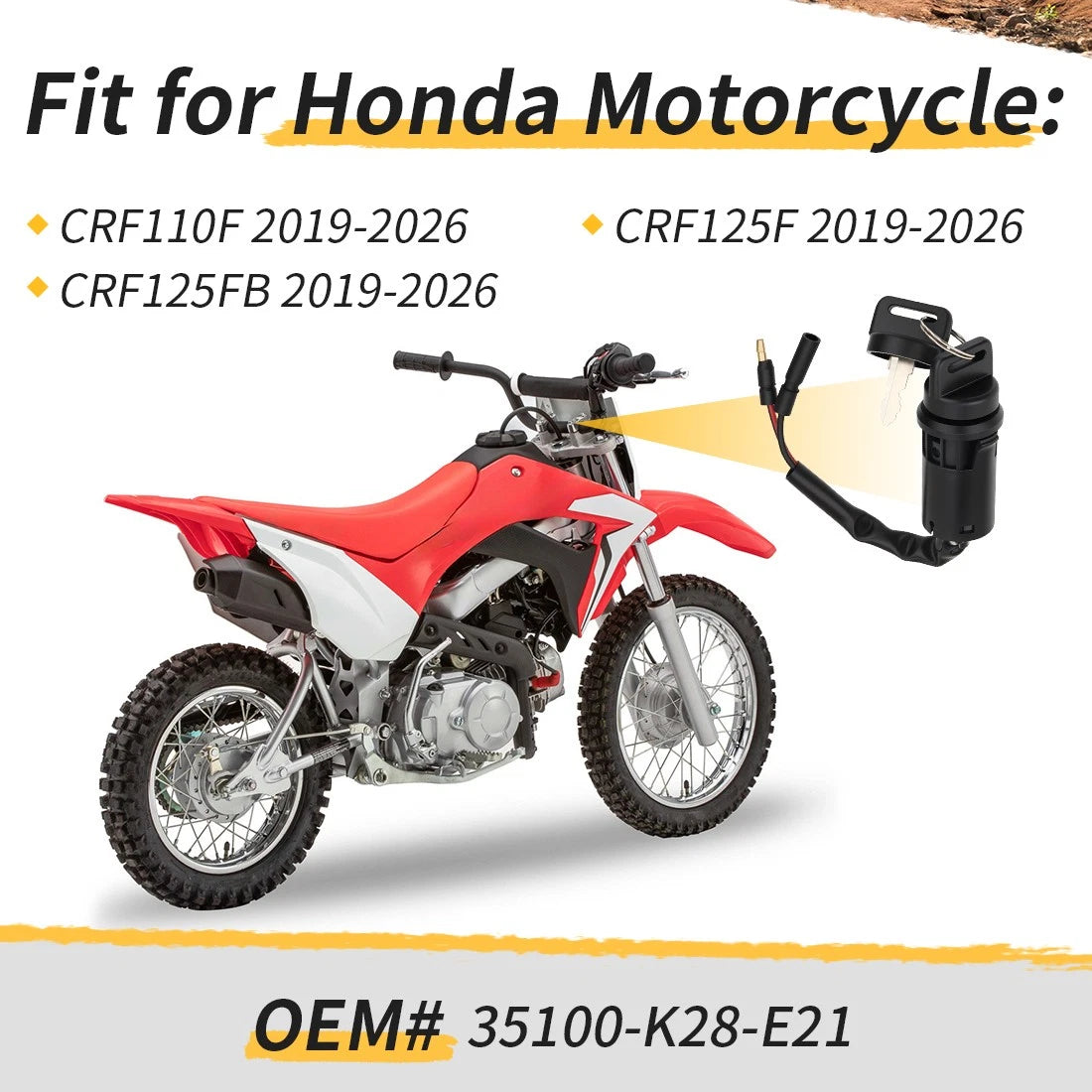 35100-K28-E21 Ignition Key Switch For Honda CRF110F CRF125F CRF125FB 2019-2026