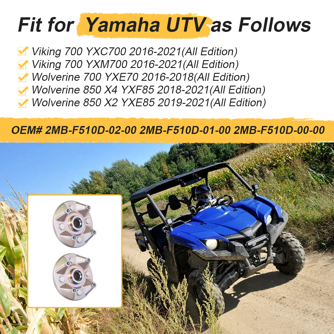 2PCS Front/Rear Hub Assy for Yamaha YXC700 YXM700 YXE70 YXF85 YXE85 Viking 700 Wolverine 700 850 X4 X2 2MB-F510D-02-00